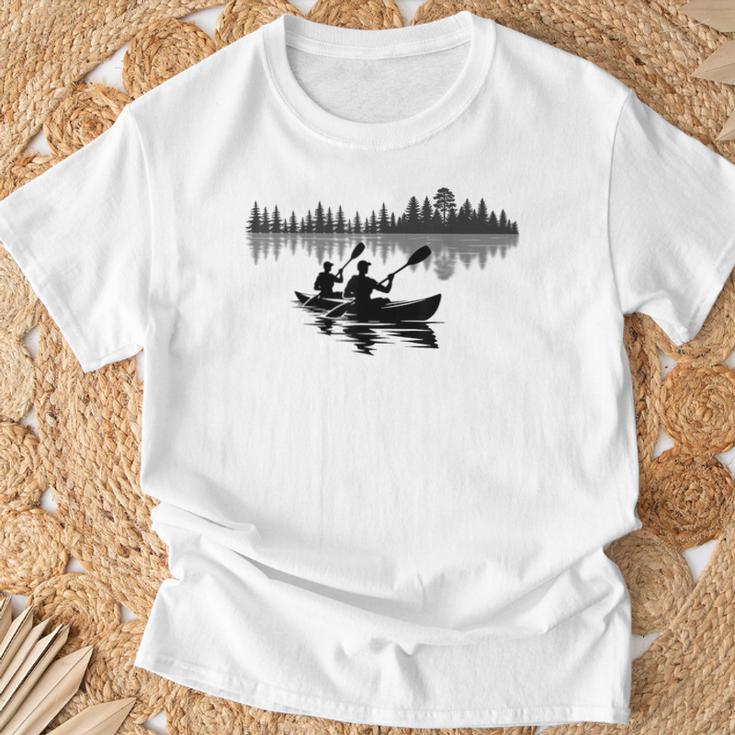 Canoe Silhouette Forest Lake Reflection T-Shirt Gifts for Old Men Canoe Silhouette Forest Lake Reflection T-Shirt Gifts for Old Men