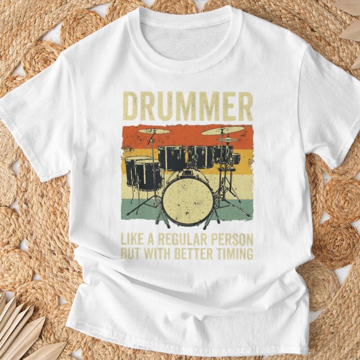 Drummer Better Timing Retro Vintage Sunset Drum Kit Graphic T-Shirt Gifts for Old Men Drummer Better Timing Retro Vintage Sunset Drum Kit Graphic T-Shirt Gifts for Old Men