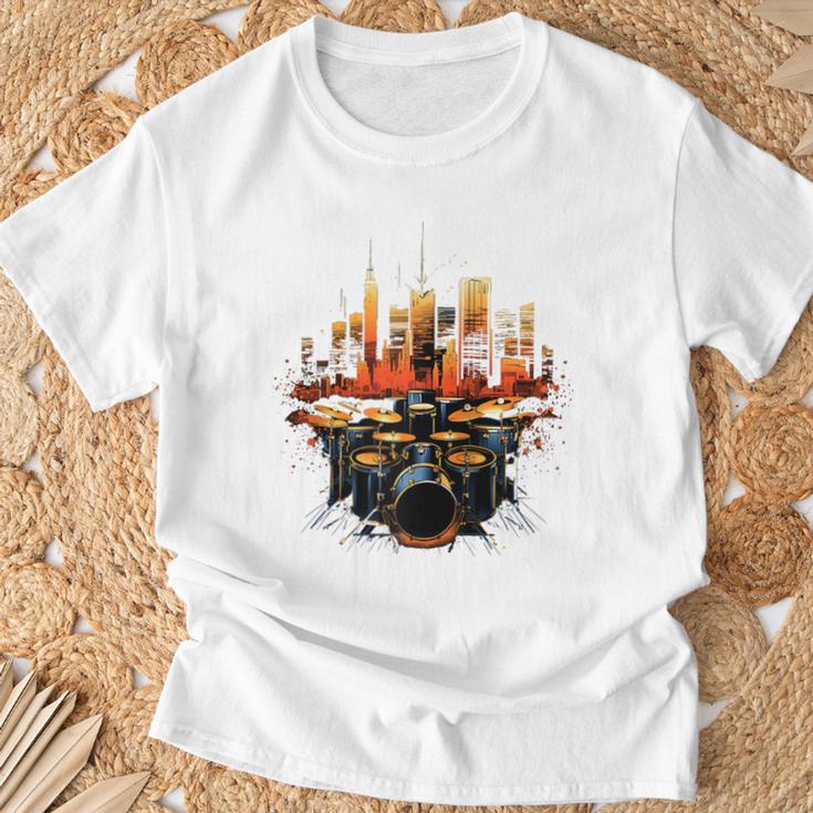 Drumset Drum Kit Music Drummer Drumming Raglan Baseball Tee T-Shirt Gifts for Old Men