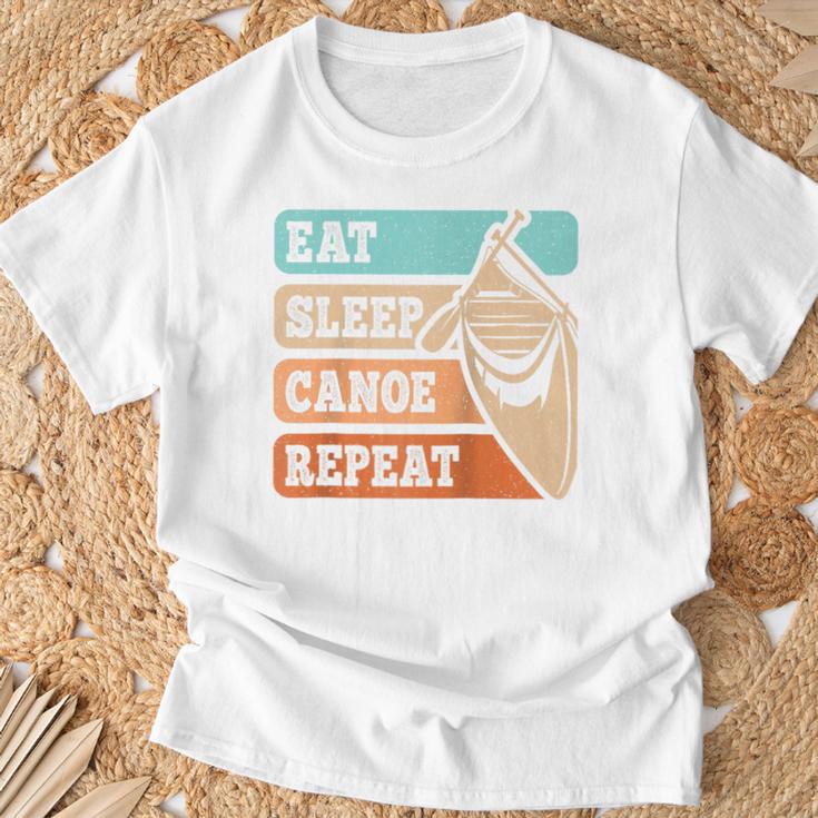 Eat Sleep Canoe Repeat Vintage Canoeing Canoeist Men Boys Raglan Baseball Tee T-Shirt Gifts for Old Men