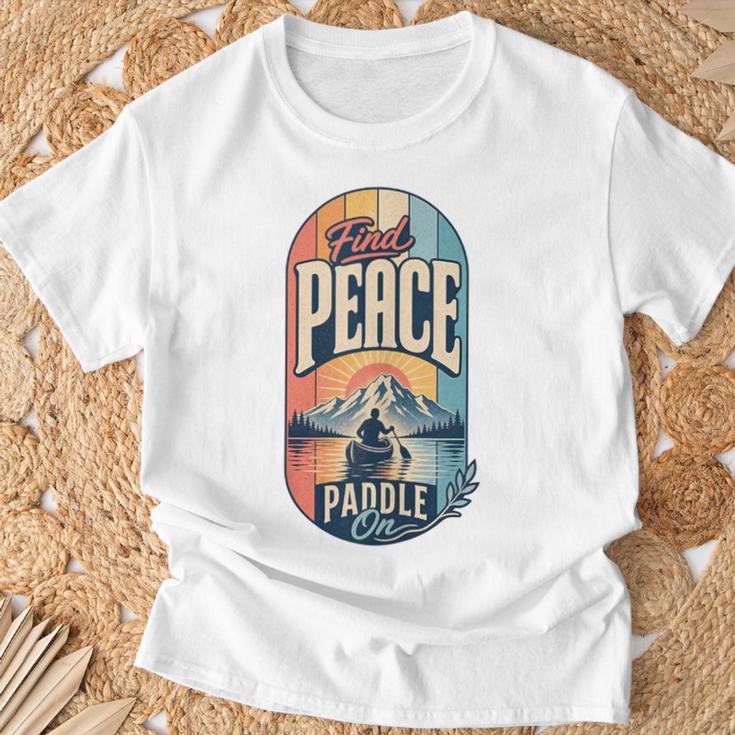 Find Peace Paddle On Canoe Mountain Sunset T-Shirt Gifts for Old Men