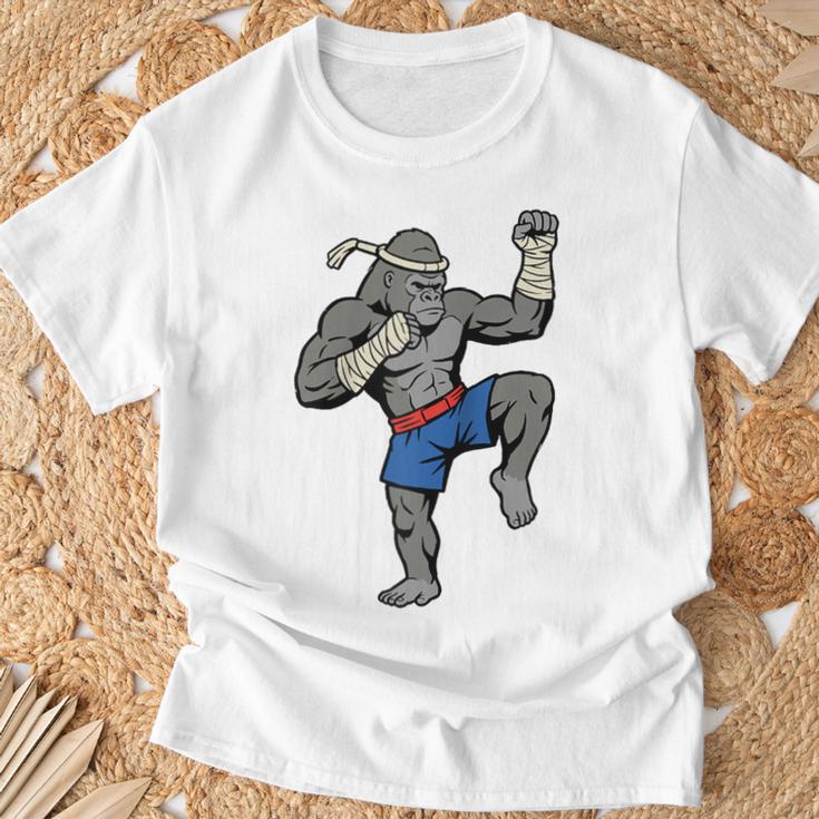 Gorilla Muay Thai Combat Sport Fighter Martial Arts 8 Limbs Raglan Baseball Tee T-Shirt Gifts for Old Men