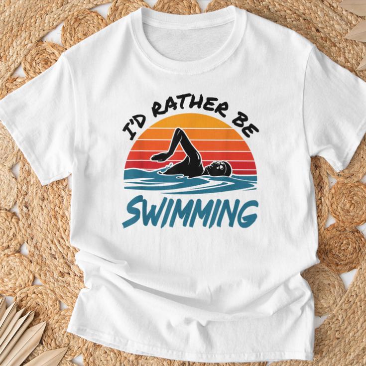 I'd Rather Be Swimming Retro Swim Swimmer T-Shirt Gifts for Old Men