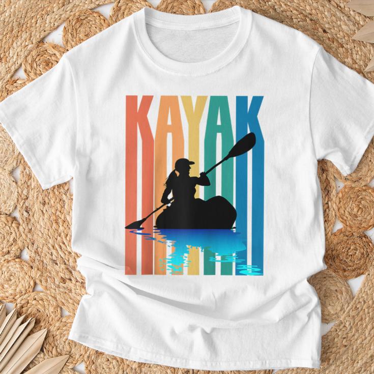 Kayaking Kayak Retro Art Canoe Raglan Baseball Tee T-Shirt Gifts for Old Men