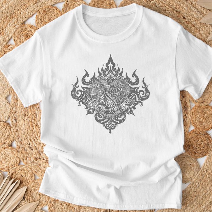 Sak Yant Muay Thai MMA Tattoo Twin Tiger Martial Art Boxing T-Shirt Gifts for Old Men Sak Yant Muay Thai MMA Tattoo Twin Tiger Martial Art Boxing T-Shirt Gifts for Old Men