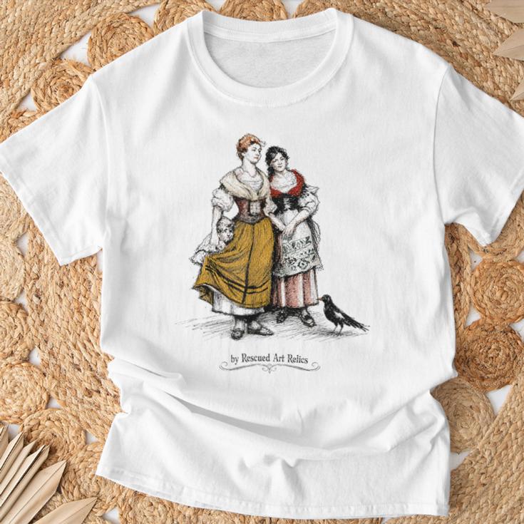 Señorasintage Y Urraca Arte Antiguo Bosquejo Camiseta unisex Regalos para ancianos