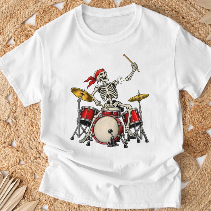 Skeleton Drummer Skull Drum Kit Halloween Raglan Baseball Tee T-Shirt Gifts for Old Men