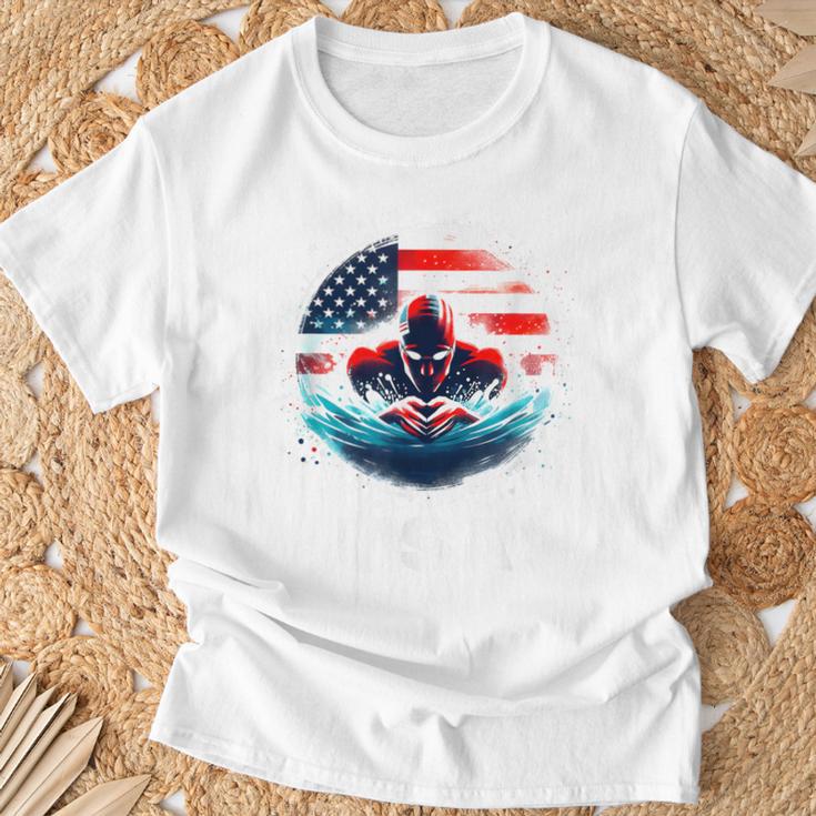 Swimming United States American Swimming Apparel Swimming T-Shirt Gifts for Old Men