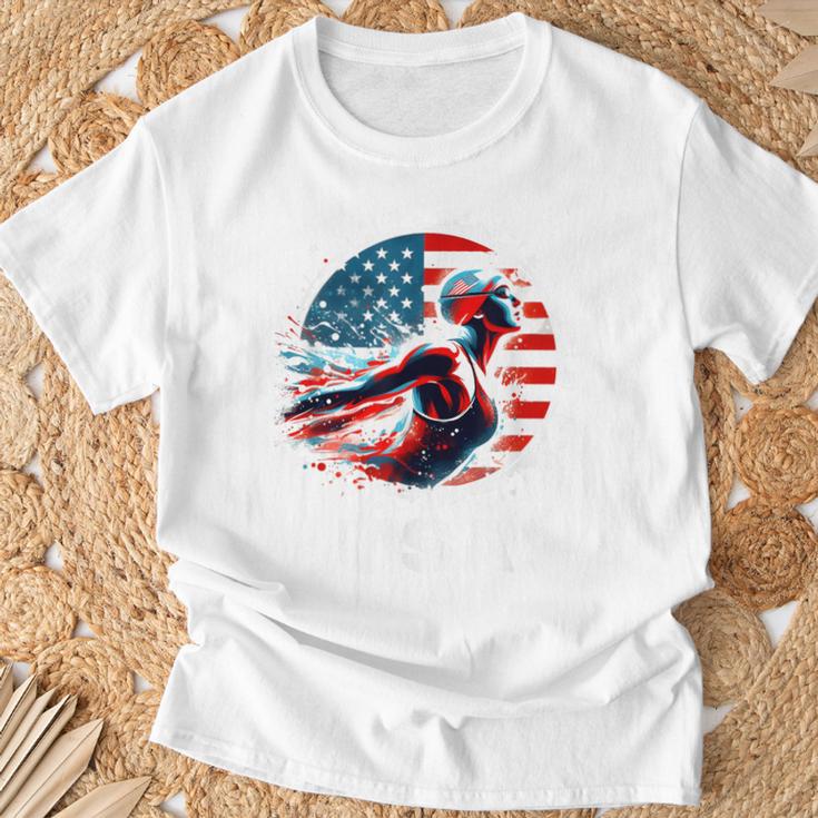 Swimming United States Apparel American Flag Swimming T-Shirt Gifts for Old Men Swimming United States Apparel American Flag Swimming T-Shirt Gifts for Old Men
