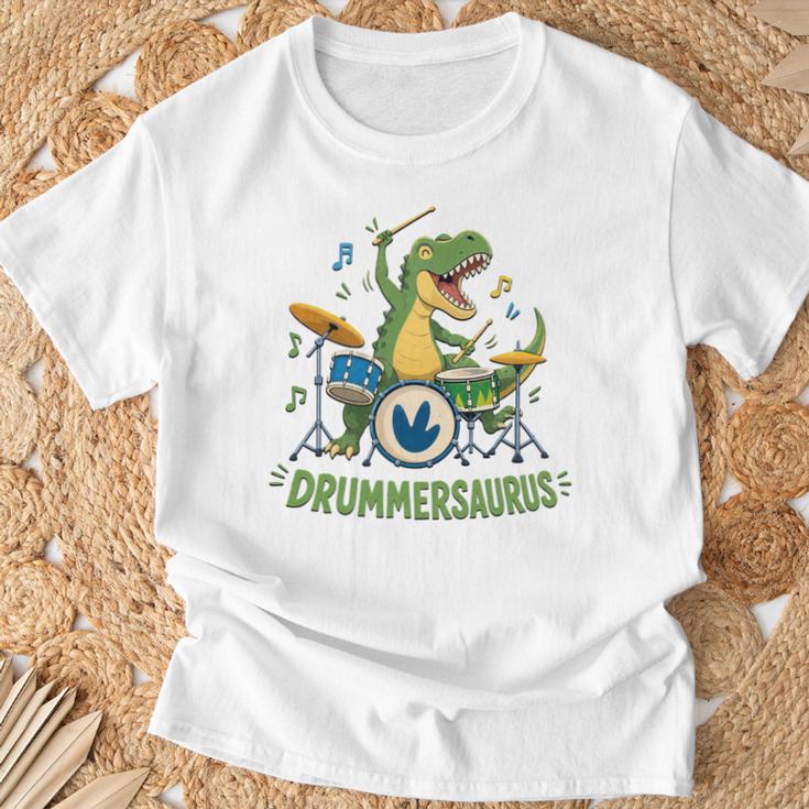 T-Rex Drumming With Drum Kit And Musical Notes T-Shirt Gifts for Old Men T-Rex Drumming With Drum Kit And Musical Notes T-Shirt Gifts for Old Men