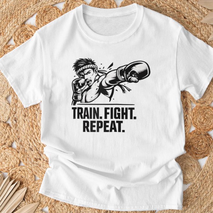 Train Fight Repeat Nak Muay Thai Boxing Fighter Raglan Baseball Tee T-Shirt Gifts for Old Men