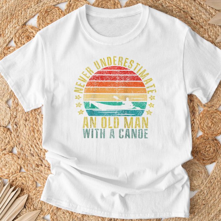 Never Underestimate An Old Man With a Canoe Retro Raglan Baseball Tee T-Shirt Gifts for Old Men