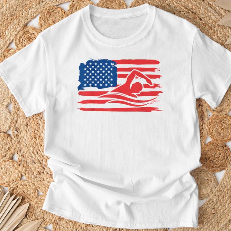 Vintage American Flag Swim Team Swimmer Funny Swimming Gift T-Shirt Gifts for Old Men Vintage American Flag Swim Team Swimmer Funny Swimming Gift T-Shirt Gifts for Old Men
