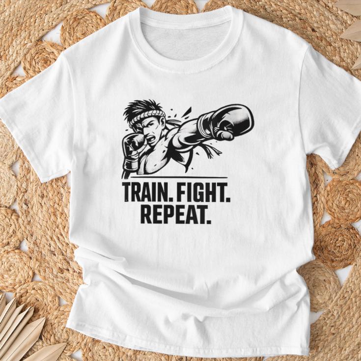 Women's Train Fight Repeat Nak Muay Thai Boxing Fighter T-Shirt Gifts for Old Men Women's Train Fight Repeat Nak Muay Thai Boxing Fighter T-Shirt Gifts for Old Men