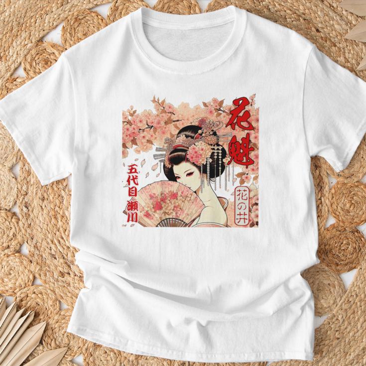 江戸 吉原 遊郭 花魁 太夫 花の井 瀬川 浮世絵 バックプリント Tシャツ 高齢者への贈り物