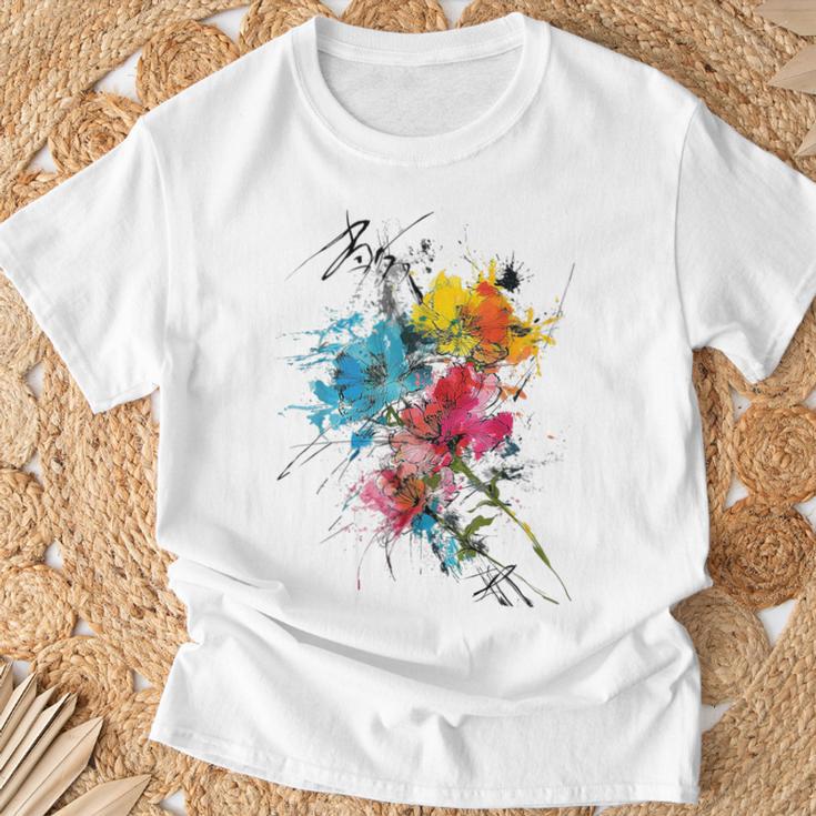 花 カラフル アート 描画 抽象 グラフィック 花 Tシャツ 高齢者への贈り物
