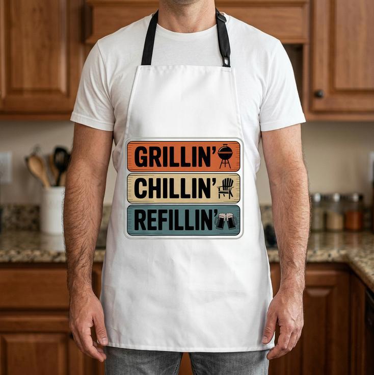 Grillin' Chillin' Refillin' Retro BBQ Dad Premium Tri-Blend Apron