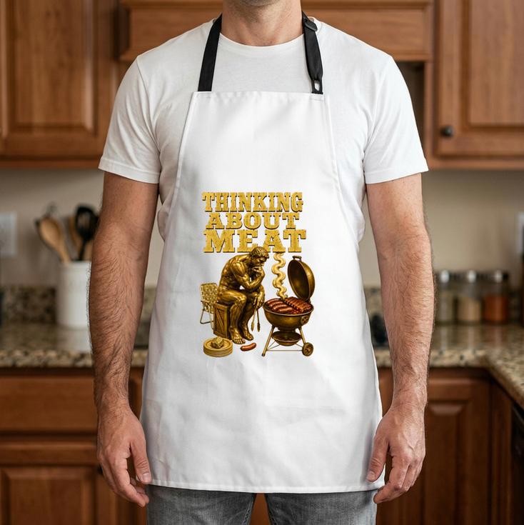 Thinking About Meat BBQ Dad Humor Performance Apron Thinking About Meat BBQ Dad Humor Performance Apron