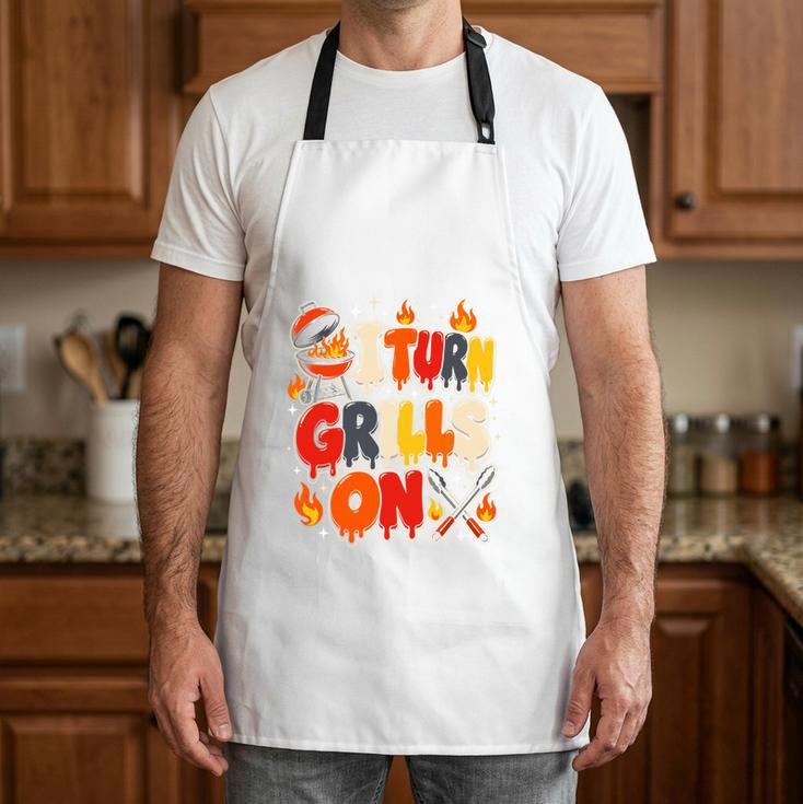 I Turn Grills On Grilling Dad BBQ Dad Humor Performance Apron I Turn Grills On Grilling Dad BBQ Dad Humor Performance Apron