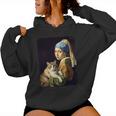 Girl With A Pearl Earring And A Cat 名画パロディ アート猫 長袖tシャツ レディースパーカー