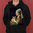 Girl With A Pearl Earring And A Cat 名画パロディ アート猫 長袖tシャツ レディースパーカー