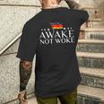 Awake Not Woke Anti-Zensur Redefreiheit T-Shirt mit Rückendruck Geschenke für Ihn