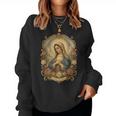 Ave Maria 聖母マリア 花柄 カトリック 祈りの肖像画 レディーススウェットシャツ