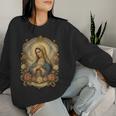 Ave Maria 聖母マリア 花柄 カトリック 祈りの肖像画 レディーススウェットシャツ 彼女への贈り物