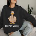Duck You Duck Lover ひっくり返す鳥 クワック ダッキー 皮肉 レディーススウェットシャツ 彼女への贈り物