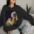 Girl With A Pearl Earring And A Cat 名画パロディ アート猫 長袖tシャツ レディーススウェットシャツ 彼女への贈り物