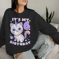 誕生日の女の子6歳、猫、ユニコーン、6歳の誕生日 レディーススウェットシャツ 彼女への贈り物