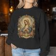 Ave Maria 聖母マリア 花柄 カトリック 祈りの肖像画 レディーススウェットシャツ 面白い贈り物