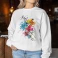 花 カラフル アート 描画 抽象 グラフィック 花 レディーススウェットシャツ 面白い贈り物