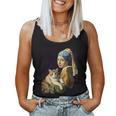 Girl With A Pearl Earring And A Cat 名画パロディ アート猫 長袖tシャツ レディースタンクトップ