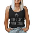 Life Begins After Coffeeコーヒーの後に人生が始まる 遅起き族はナマケモノが好き コーヒー レディースタンクトップ