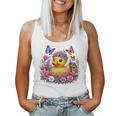 黄色いアヒルのイースター蝶の花のシー レディースタンクトップ