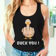 Duck You Duck Lover ひっくり返す鳥 クワック ダッキー 皮肉 レディースタンクトップ 彼女への贈り物