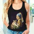 Girl With A Pearl Earring And A Cat 名画パロディ アート猫 長袖tシャツ レディースタンクトップ 彼女への贈り物