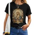 Ave Maria 聖母マリア 花柄 カトリック 祈りの肖像画 レディースTシャツ
