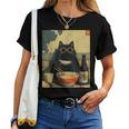 Vintage Giapponese Gatto Ramen Gatto Papà Retrò Divertente Grafica Donne Maglietta da donna