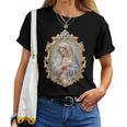 聖母マリア カトリック 祈り 花柄 神聖なアイコン 肖像画 レディースTシャツ