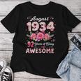 92歳 1934年8月 花柄 92歳 誕生日 男性 女性 レディースTシャツ 面白い贈り物