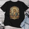 Ave Maria 聖母マリア 花柄 カトリック 祈りの肖像画 レディースTシャツ 面白い贈り物
