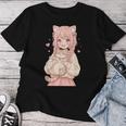 かわいい アニメ 女の子 抱っこ 猫 かわいい 漫画 猫好き オタク レディースTシャツ 面白い贈り物