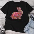 夏に可愛い花うさぎ 花柄 うさぎ レディースTシャツ 面白い贈り物