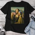 女の子の真珠のイヤリングを持つモナリザの自撮り面白いアート レディースTシャツ 面白い贈り物