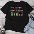 学校給食のおばあちゃんの電池寿命面白いカフェテリアワーカー レディースTシャツ 面白い贈り物