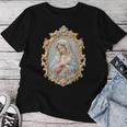 聖母マリア カトリック 祈り 花柄 神聖なアイコン 肖像画 レディースTシャツ 面白い贈り物