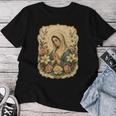 聖母マリアの祈り 花 カトリック 祈り 神聖な芸術 レディースTシャツ 面白い贈り物
