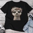 花柄クラウン付きのかわいいミーアキャット レディースTシャツ 面白い贈り物